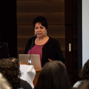 Guest speaker Dr. LaNada War Jack speaking to a room of students