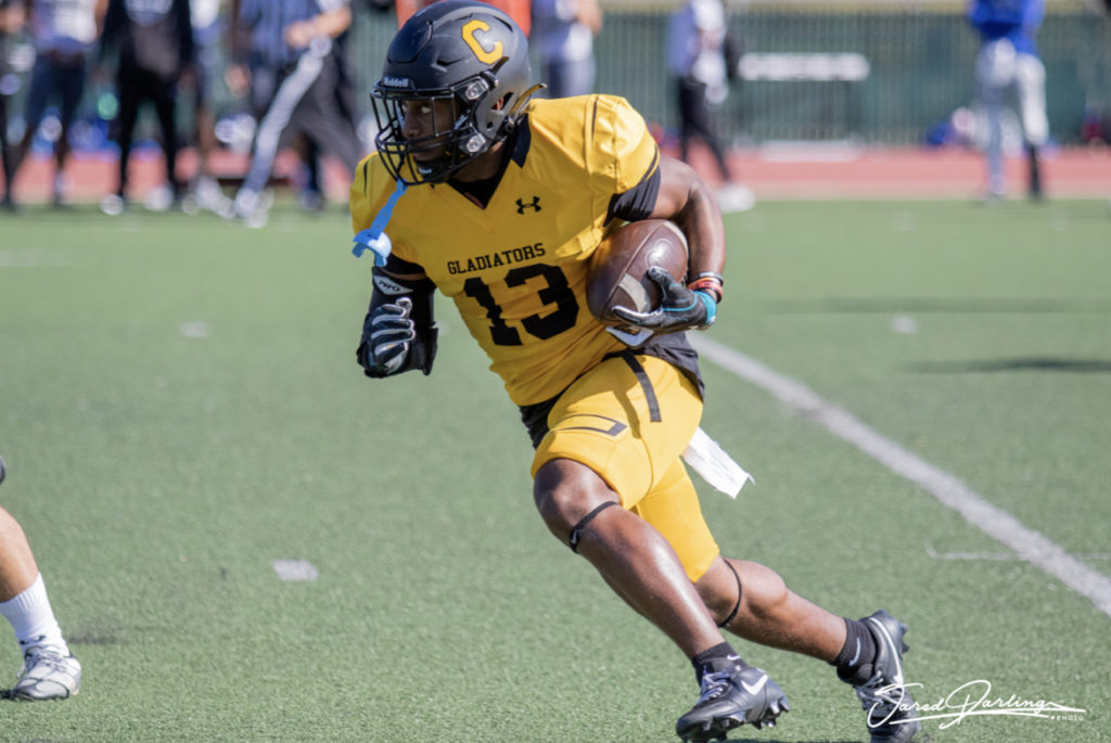 Chabot Gladiator Wide Receiver  Kierr Stewart making a play.